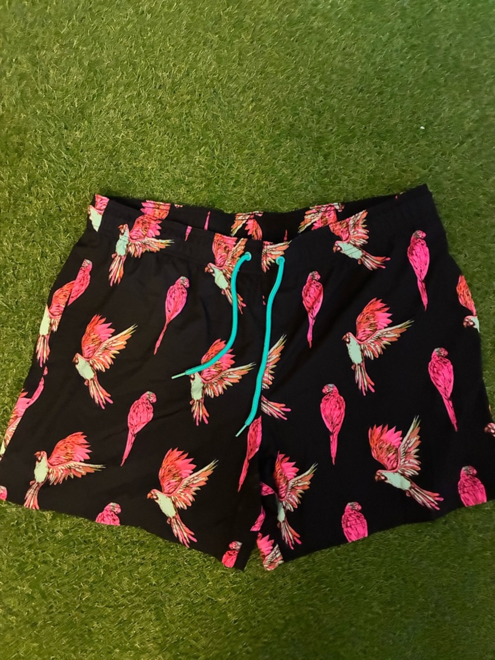 George Black Swim Shorts with Pink Floral Print and Turquoise Drawstring - Picture 5 of 5